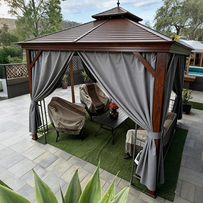 Gazebo Privacy Curtains 10' x 12' Replacement Panels – Waterproof & Windproof 4 Zippered Sidewalls for Patio Canopy, Outdoor Garden or Backyard Gazebo(Gray)