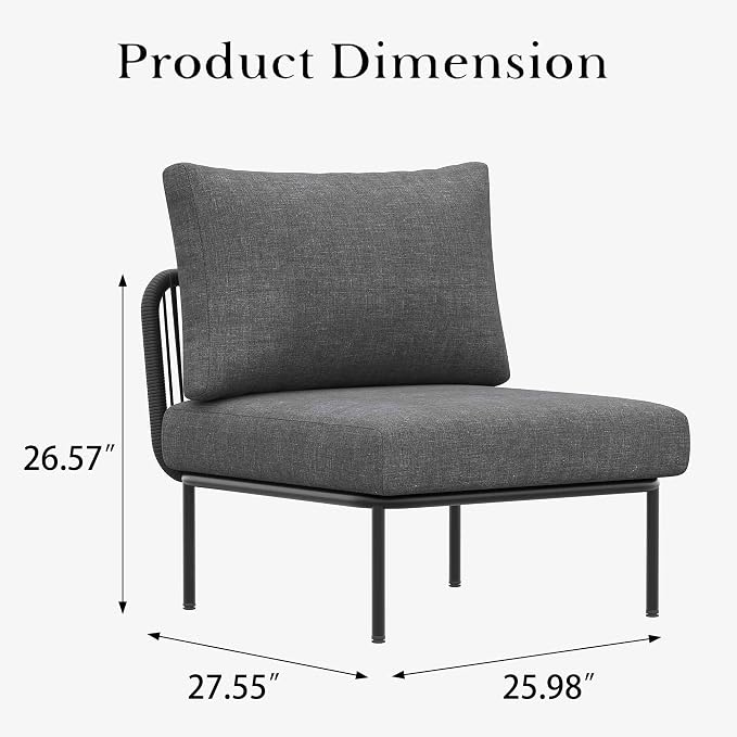 LayinSun 2 Pieces Aluminum Patio Furniture Set, Modern Modular Sectional Middle Chairs and Upgrade Thickness Cushion