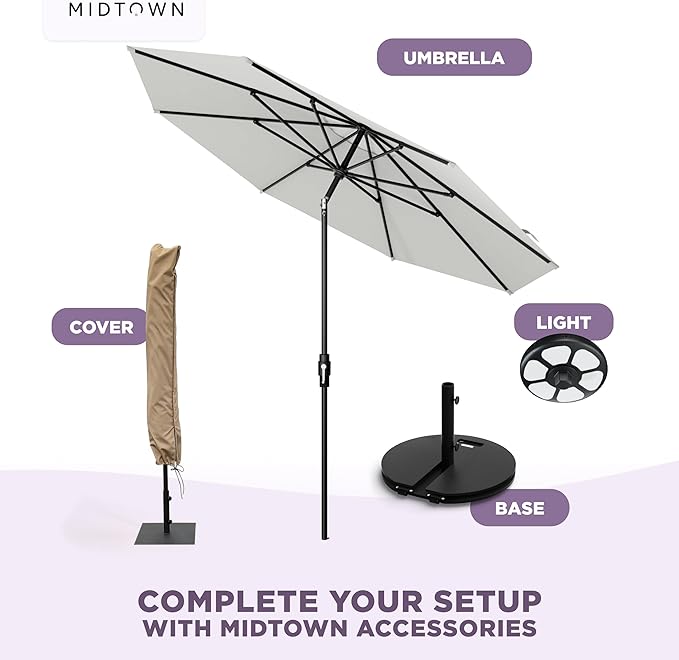 Midtown Umbrellas – The Swilt 10 Ft Patio Umbrellas with 360° Swivel & Tilt Mechanism, 8 Fiberglass Ribs & Terylast Polyester Fabric for Backyard, Deck, Pool & Cafes - Off Cream Canopy, Black Pole