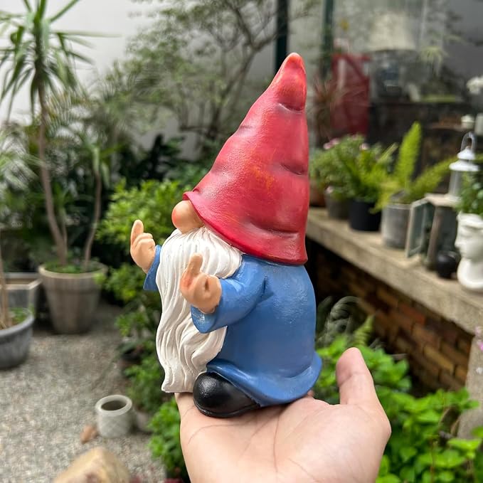Middle Finger Gnome Statue 7.8in, Naughty Garden Gnome Statue Decoration and Lawn Ornament - Funny Garden Gnomes for Outdoor or Home Decor