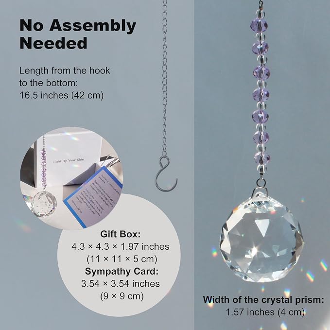 Light By Your Side Rainbow Maker, Sympathy Gifts for Loss of Loved One | Matching Gift Card, Gift Box & Bag | Memorial Gift | Crystal Ball Suncatcher | Bring Comfort, Hope & Love | Serene Lavender