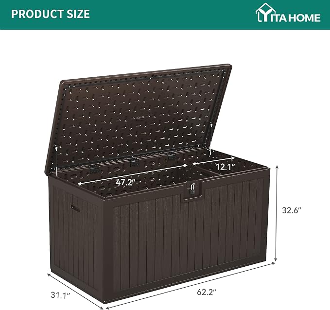 YITAHOME 260 Gallon Double-Wall Deck Box with Divider & Side Handles, Outdoor Large Storage for Patio Furniture Cushions, Garden Pool Accessories, Water Resistant & Lockable