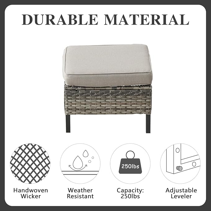 Belord 7 Piece Outdoor Furniture Patio Wicker Sofa Set, Oversize Outdoor Dining Chairs with Rattan Ottomans, Conversation Sets Patio Furniture Come with Removable Washable Cushion Grey