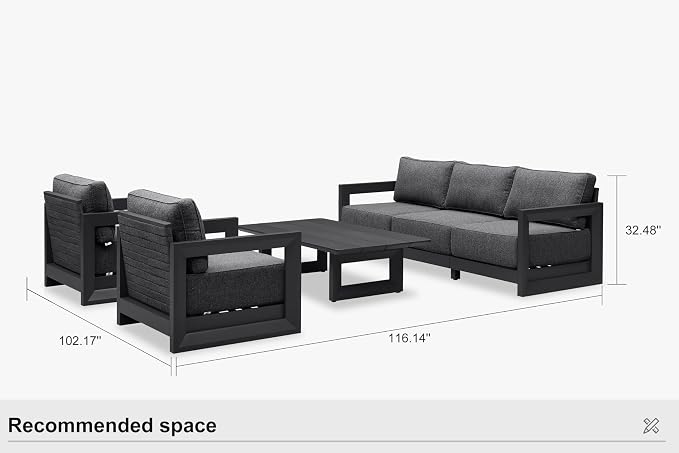PURPLE LEAF Patio Furniture Set Open-End Outdoor Couch with 9.6" Thick Cushion and Soft Pillows 6 Piece Outdoor Sectional Sofas with Table Modern Outdoor Conversation Sets for Yard Porch Deck, Grey