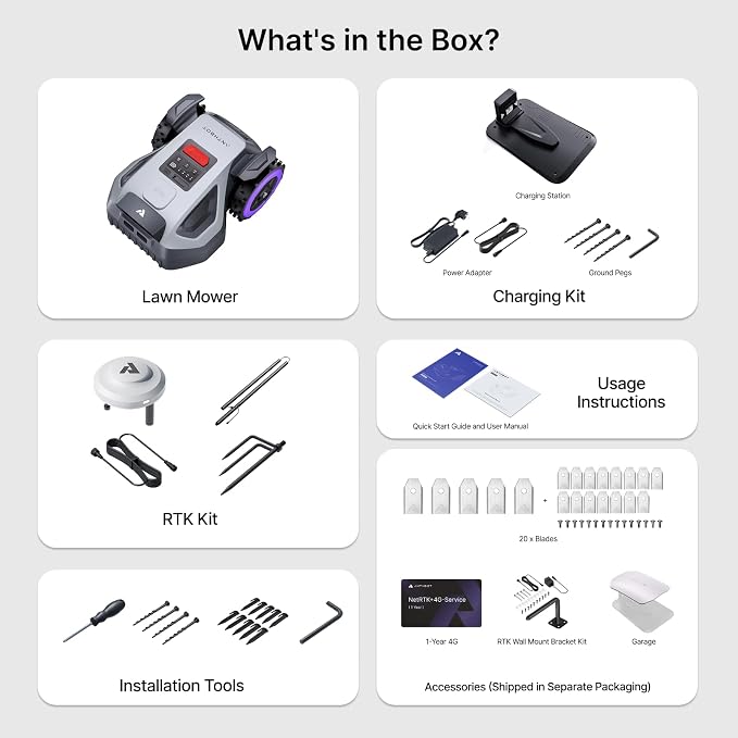 ANTHBOT M9 Pre-Order Set, Robot Lawn Mower Perimeter Wire Free. Includes Garage, NetRTK, 4G Service, RTK Wall Mount Kit, 15pcs Blades. Automatic Mapping Zone Division, 1/4 Acre, 45% Slope