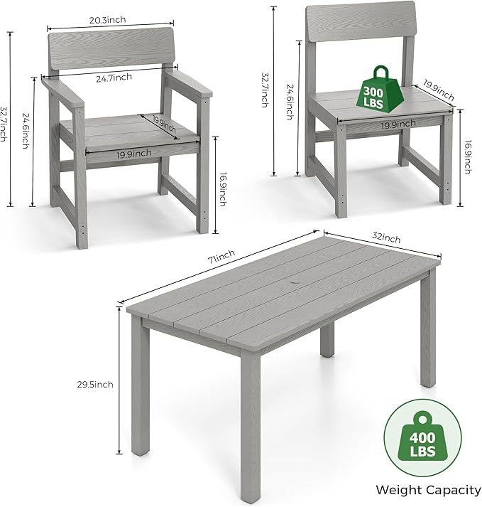 Jocoevol 10-Piece HIPS Patio Dining Set for 8 Person Outdoor Dining Sets with Umbrella Hole Tables and Chairs Furniture Set All Weather Proof for Garden, Backyard, Poolside