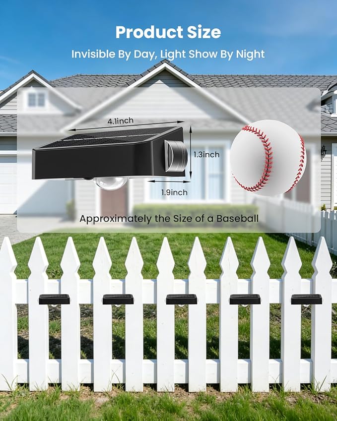 BUNEE Waterproof Solar Fence Lights Outdoor 8 Pack 12 RGB Color Changing Mode Decorative LED 3-Sided Solar Powered Landscape Wall Lighting, Decor for Outside Patio Step Backyard Deck Railing Pool
