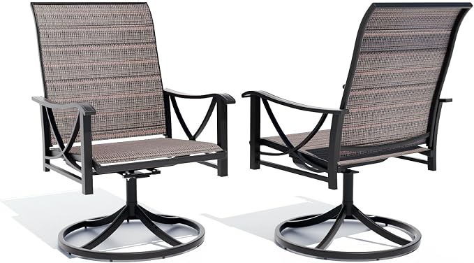 Gotland Patio Swivel Chairs Set of 2, Outdoor Dining Chairs with Breathable Teslin Seat Cushion & Backrest, 360° Outdoor Swivel Chairs with Metal Frame, Patio Dining Chairs for Deck Garden Brown