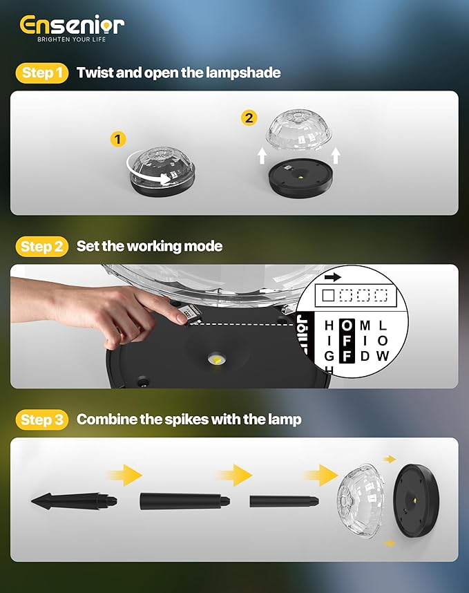 Ensenior 6-Pack Solar Lights Outdoor, Auto ON/Off 3000K LED Solar Garden Lights for Pathway, Yard, Patio, Walkway, Flower Bed, Halloween Christmas Landscape Lighting, IP65 Waterproof, Flag Lights