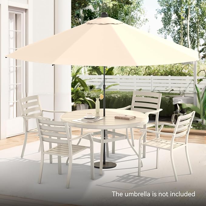 LUMISOL 5-Piece Outdoor Patio Dining Set, 4 Stackable Metal Dining Chairs and 40.6" Round Metal Dining Table, Outdoor Table and Chairs for Lawn Garden Backyard, Sandstone