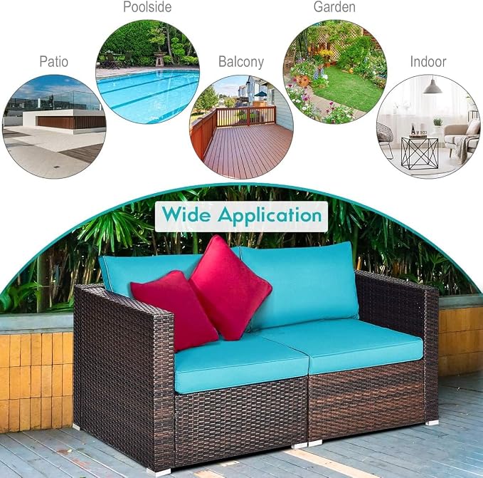 COSTWAY 2PCS Patio Rattan Corner Sofa Sectional Furniture Conversation Set