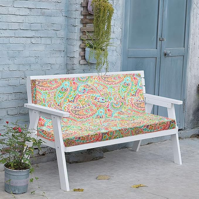 FUNHOME Outdoor Cushion Covers,42" x 18" x 3", No Insert! Patio Cushion Covers Replacement for Outdoor Furniture,Water Resistant Patio Bench Loveseat Covers 1 Pack, Melora Paisley(Covers ONLY)