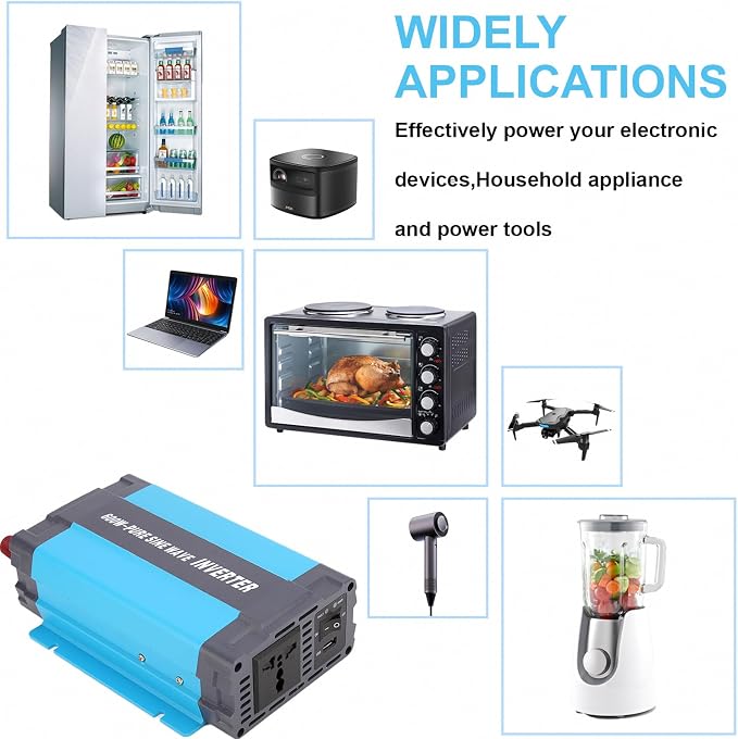 24V Pure Sine Wave Power Inverter 600W DC 24V to AC 120V with AC Outlets, 5V/1A USB Port for RV Car Emergency etc.
