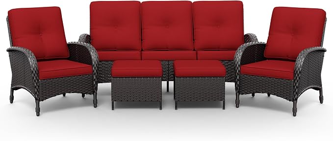 Joyside Wicker Patio Furniture Set, 5 Piece Outdoor Furniture Set with Thickened Cushions, High Back, Deep Seating, Wide Armrest, Rattan Outdoor Chairs for Porch, Deck