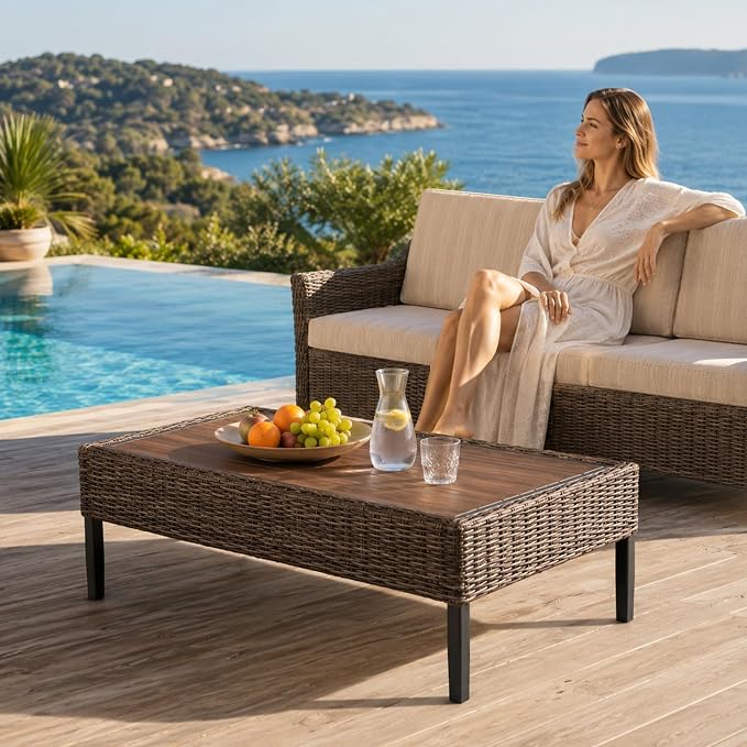 Wicker Patio Conversation Set, Outdoor Patio Chair Set with Deep Seating, Wide Armrests & Thick Cushions, All-Weather Outdoor Furniture Set for Patio, Porch, Deck & Backyard