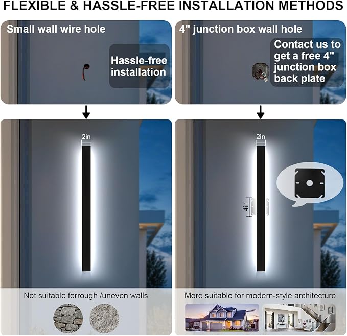 92.5 Inch Outdoor Wall Lights Set of 2, 2700-6500K Dimmable Linear Modern Wall Sconce IP65 Waterproof, Selectable Exterior Wall Lights with Remote Outside Wall Light Fixture