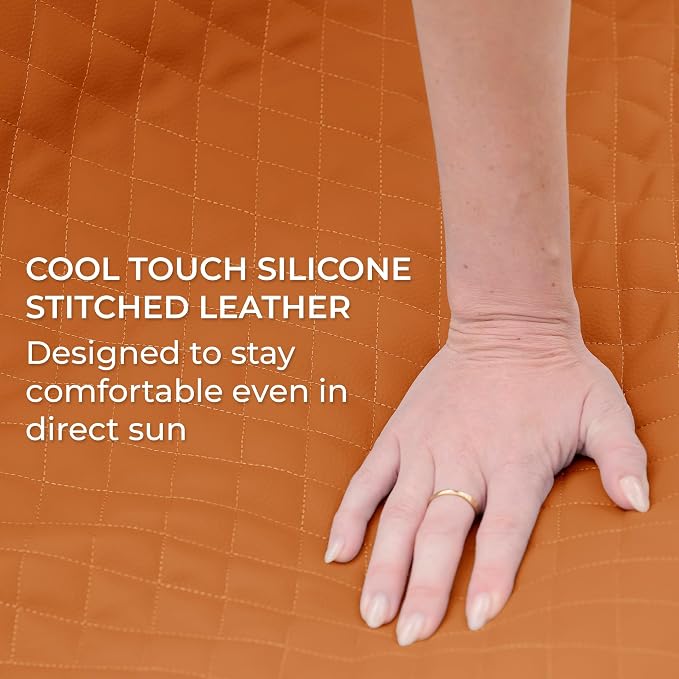 Big Joe Solvana Outdoor Ottoman, Weather-Resistant Cool Touch Silicone Stitched Leather, Ottoman Only, Honey Sand