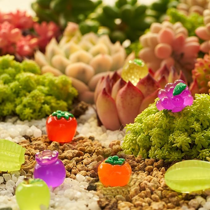 51PCS Mini Resin Fruits Glow in the Dark, Tiny Luminous Fruit Figurines Variety Pack to Hide, Miniature Food for Crafts, Fairy Garden Decor, Micro Landscape Accessories