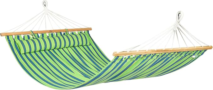Bliss Hammocks Caribbean Hammock, 48 Inch Wide Bed with Detachable Pillow & Zinc-Coated Hardware - 265 Pound Capacity, Mediterranean Stripe