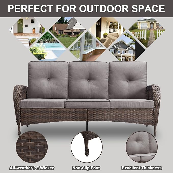 Belord Patio Rocking Chairs Furniture Set of 6, Outdoor Wicker Furniture Sets with Wicker Rocker, Small Patio Conversation Sets with Outdoor Couch Ottomans Brown/Grey
