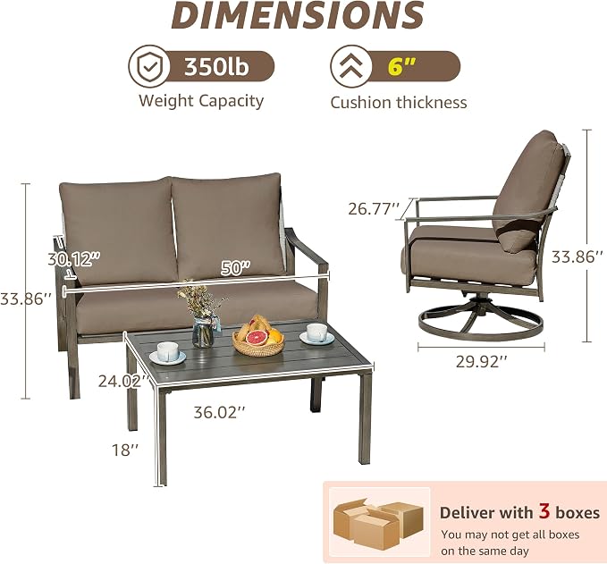 NATURAL EXPRESSIONS Patio Furniture Set,4 Piece Outdoor Conversation Metal Swivel Rocking Chairs Set with Hand-Woven Rope High Back,Sturdy Hand Brushed Wood Grain Finish Frame,6" Cushions for Yard