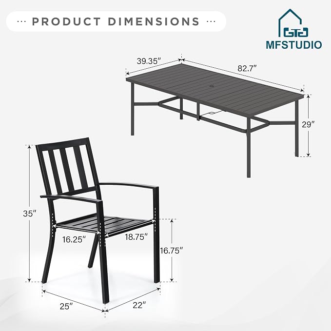 MFSTUDIO Outdoor Dining Set for 8, Patio Table and Chairs Set with Umbrella Hole, 9 Piece Metal Patio Dining Sets, Outdoor Patio Furniture Set for Deck Backyard Poolside Garden