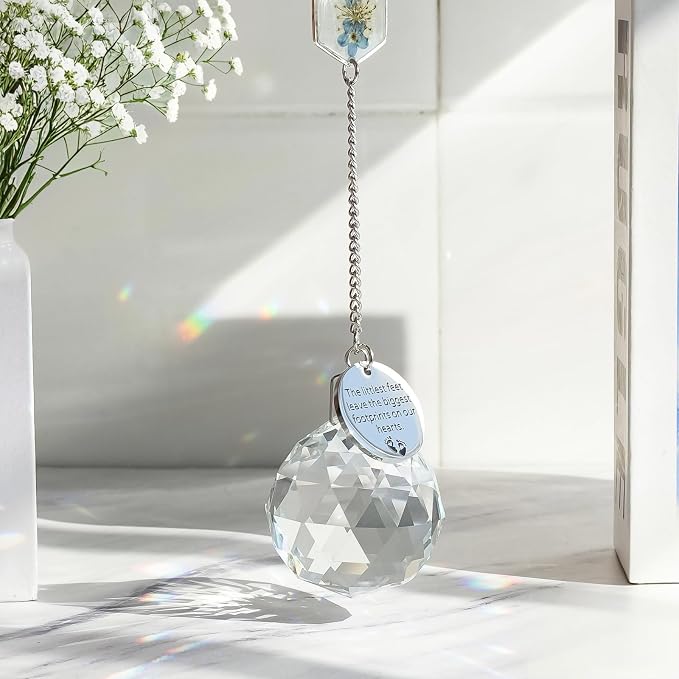 Miscarriage Memorial Suncatcher Gifts for Mothers Dad, Handmade Forget Me Not Baby's Breath Pressed Flower Miscarriage Ornament, Bereavement Remembrance Gift for Loss of Baby (Blue White)