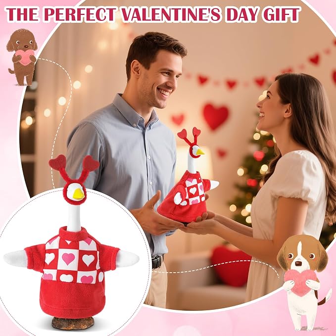 7'' Desk Valentine Heart Goose Outfit Mini Porch Goose Clothes Yard Silly Lawn Duck Shirt for School Classroom Cement Plastic Duck Student