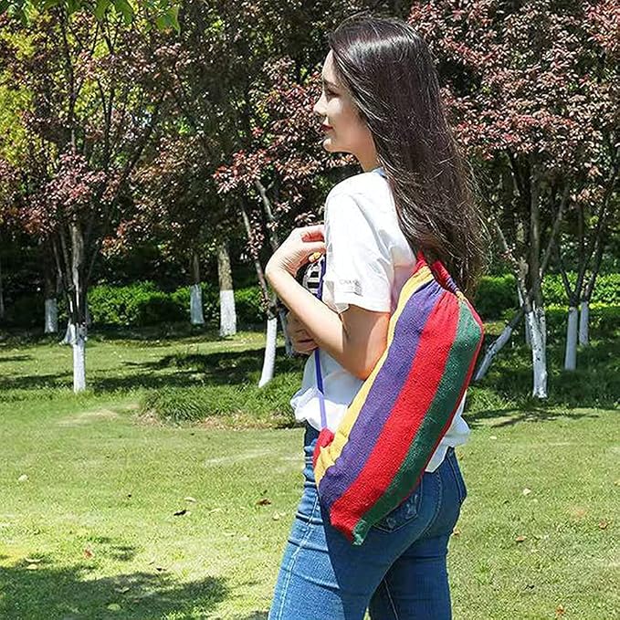 Portable Outdoor Hammock Hang Bed Travel Camping Swing Canvas with Backpack (RED 280 * 150 cm (2 Person) 200 kg)