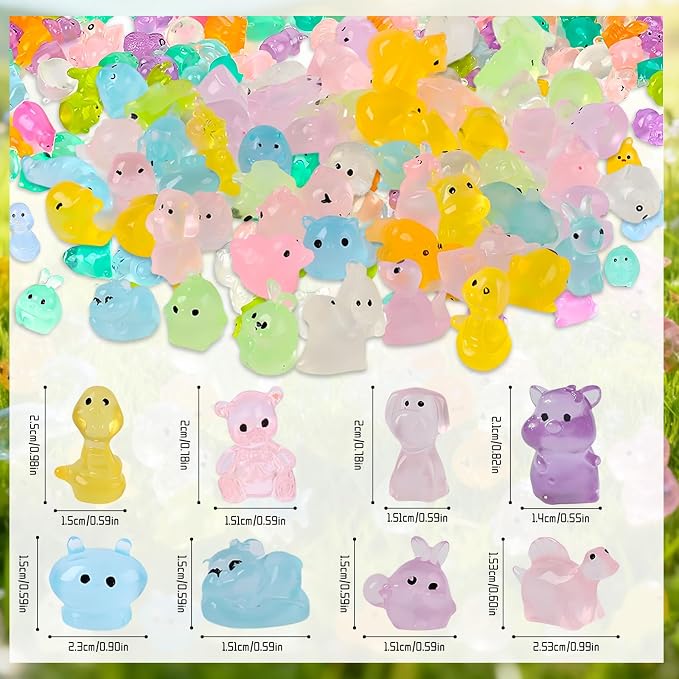 Mini Glow in The Dark Animal Resin Models, Mystery Resin Animals Blind Bag, Small Luminous Figures for Decor Micro Garden Home Landscape Aquarium Craft Gifts Party Favors for Ages 14 and up (100pcs)