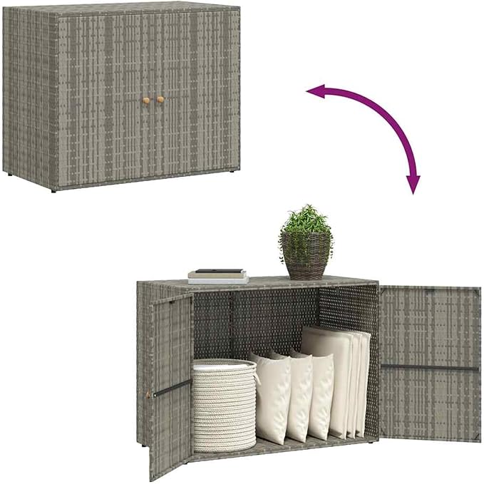 Gecheer Garden Storage Cabinet, Weatherproof Spacious Rattan Deck Box with Poly Rattan and Steel Frame for Outdoor Balcony Terrace