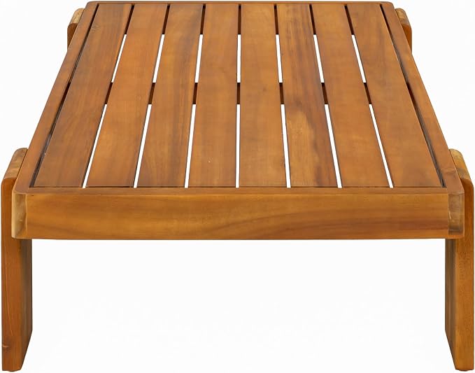 Merax 4-Piece Patio Conversation Set with Acacia Wood Frame, Waterproof Cushions & Round Backrest – Loveseat, 2 Club Chairs & Coffee Table for Garden, Deck & Balcony, Light Brown+Teak
