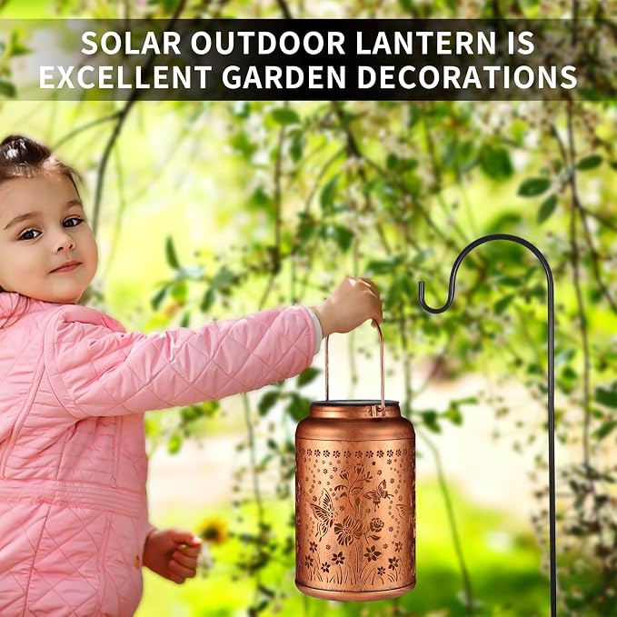 2 Pack Butterflies Solar Lanterns Outdoor Waterproof Garden Decor | Metal Hanging Solar Lights Birthday Gifts for Grandma Mom Solar Decoration Outside for Yard, Patio, Backyard, Porch