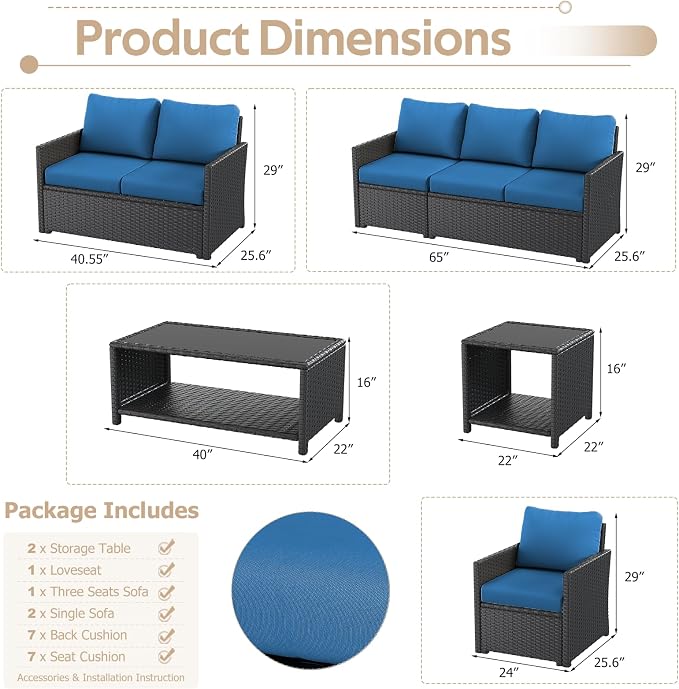 U-MAX Patio Furniture Set with Two Table, 7 PCS Outdoor Furniture for Garden