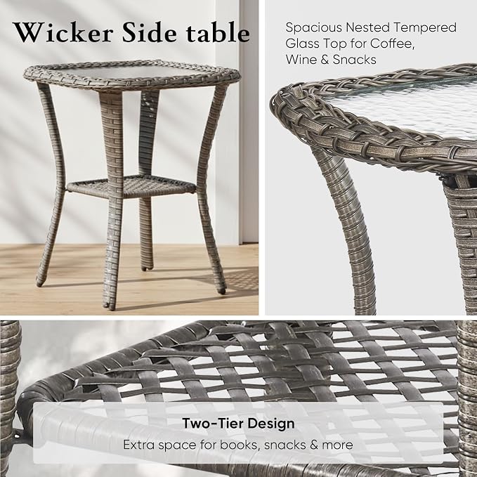 Belord Luxury 6" Thick Cushioned 7 Pieces Patio Furniture Set with Outdoor Couch, Wicker Outdoor Conversation Set with High Back Swivel Rocker Chairs for Deck Porch Yard and Poolside - Grey+Blue