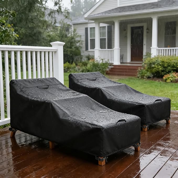 LBTING Outdoor Chaise Lounge Covers 2-Pack, Patio Pool Lounge Chair Covers 80L x 30W x 30H Inches, 420D Oxford Waterproof Windproof Dust-Proof UV-Resistant Furniture Cover - Black
