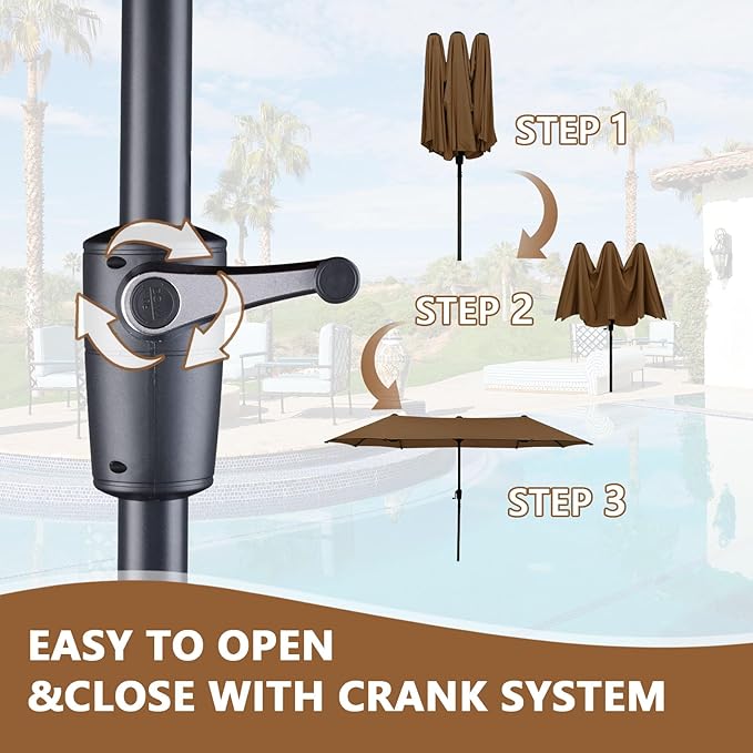 13Ft Large Patio Umbrella Outdoor Double-Sided Market Umbrella w/Easy Crank for Yard, Poolside, Deck, Coffee