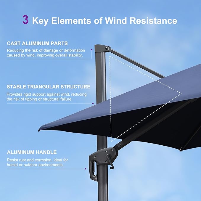 PURPLE LEAF 9' X 12' Cantilever Outdoor Umbrellas Large Patio Umbrella Hanging Double Top Rectangle Offset Umbrella with 360°Rotation Tilting Umbrella Outdoor Patio, Navy Blue