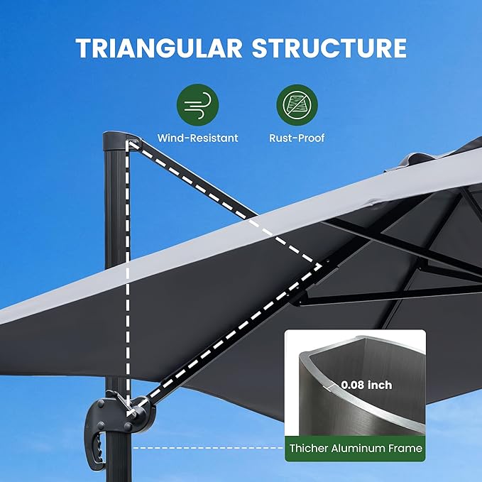 Olilawn 9' X 12' Patio Umbrella with Base Included, Large Outdoor Cantilever Offset Patio Umbrellas Rectangular Aluminum Umbrella with 360-degree Rotation & Infinite Tilt Adjustment for Backyard Hosting, Poolside Luxury, Garden Soirees, Coastal Deck En...