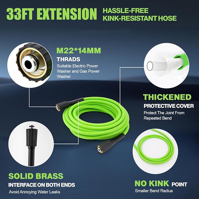 Professional ๐๐๐๐๐๐๐ ๐๐ซ๐๐ฌ๐ฌ๐ฎ๐ซ๐ ๐๐๐ฌ๐ก๐๐ซ, Electric Power Washer with Foam Cannon,4 Nozzles,33FT Hose and Soap Bottle, Car/Driveway/Patio Clean,Green