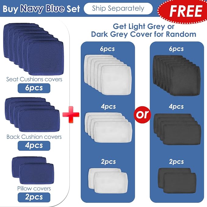 RADIATA 7 Piece Wicker Patio Furniture Set with Fire Pit, All-Weather Outdoor Sectional Couch High Back Large Size, Modular Backyard Seating Sofa Set with Propane/Natural Gas Firepit Table, Grey&Blue