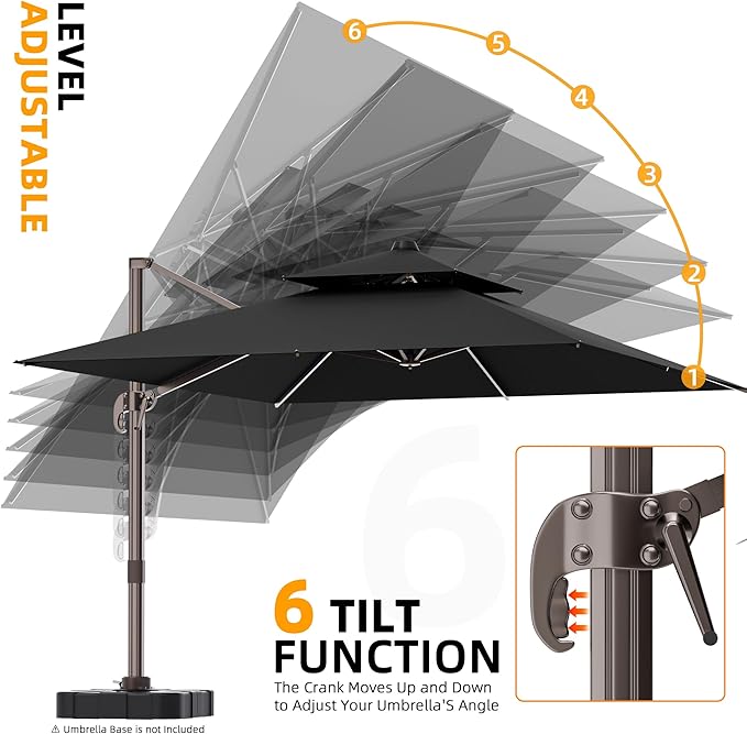 9' X 12' Cantilever Outdoor Patio Umbrellas Double Top Large Rectangle Umbrella Heavy Duty 360°Rotation Offset Umbrella for Garden Deck Pool Patio, Black
