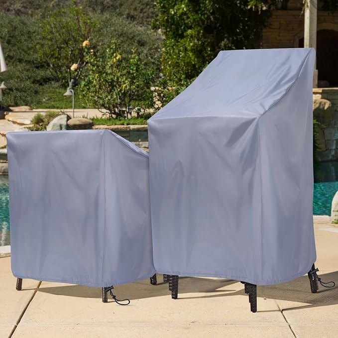 Stackable Patio Chair Cover, Outdoor Chair Cover Waterproof 210D, Stacked Chairs Lounge Chair Covers Outdoor Stack Chairs for All Weather Protection (Grey - 2 Pack, 25"L x 25"W x 47”H)