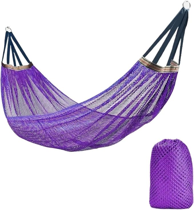 Outdoor Hammock with Ice Silk Mesh, Swing Bent Pole Anti-Tip Camping Travel Accessories