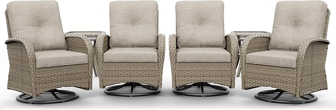 Joyside Wicker Patio Furniture Set, 6 Piece Outdoor Furniture Set with Thickened Cushions, High Back, Deep Seating, Wide Armrest, Outdoor Swivel Rocker Chairs for Porch, Deck