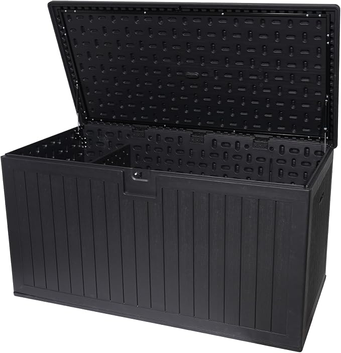 260 Gallon Resin Outdoor Deck Box Waterproof, Extra Large Patio Storage Box with Lockable Storage Containers for Patio Furniture Cushions, Pool Accessories, Garden Tools