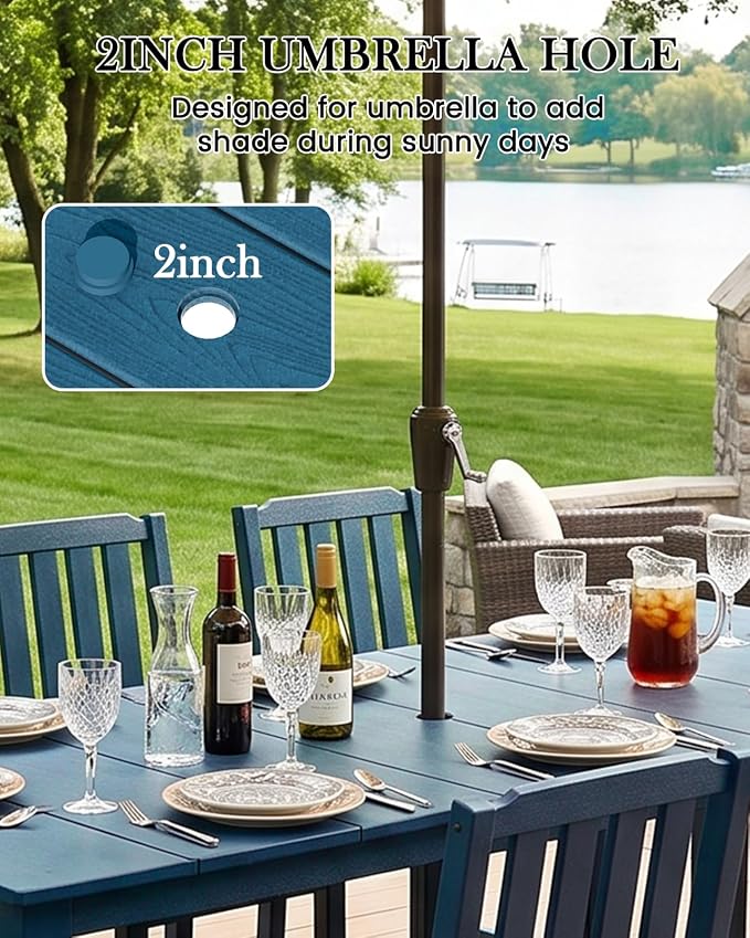 LOUNZY 11 Piece Patio Dining Set for 10, Outdoor Table and Chairs, Navy | 89.4“ table,Spacious 10 person outdoor table and chairs set, HDPE structure, built for entertaining and family events