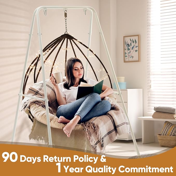 Foldable Hammock Stand, Portable Chair Stand, Heavy Duty Folding Frame for Indoor or Outdoor, 300 lbs Capacity, Easy to Assemble & Store (Chair Not Included) - White