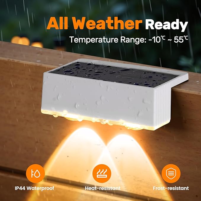 NIORSUN Solar Fence Lights,12 Pack Deck Light,Led Outdoor Lamp 3000K/6000K + RGB Wall Lights,IP45 Waterproof Solar Powered Light for Backyard/Pool/Railing/Patio/Porch/Step (White)