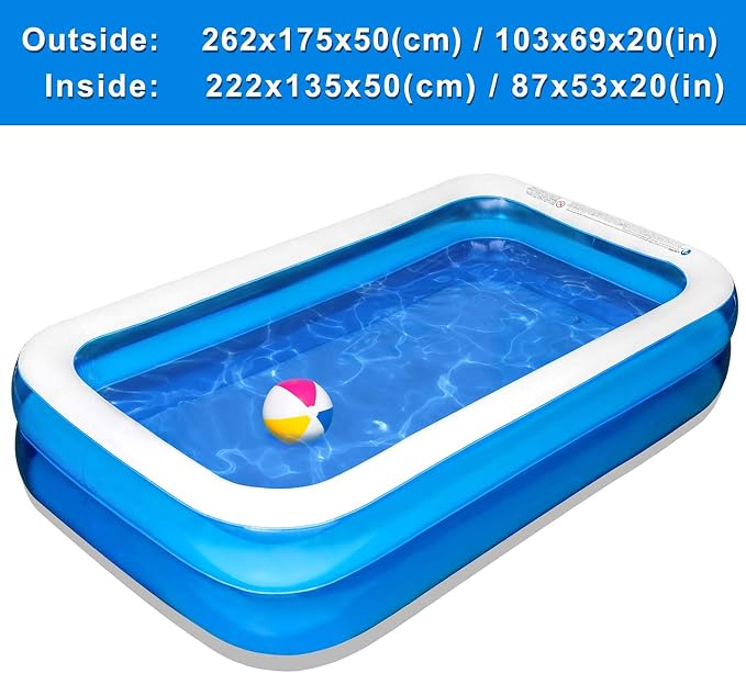 Inflatable Swimming Pool 103" X69" X20" Full-Sized Lounge Pool for Kiddie, Adults, Easy Set Family for Backyard Summer Water Party Outdoor Kiddie Pools